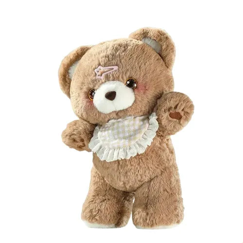 14. Fluffy Brown Teddy Bear with Bib