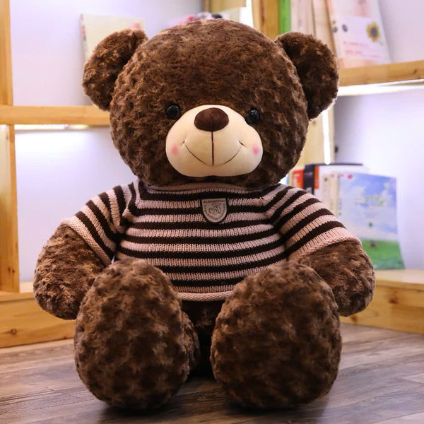 16. Giant Teddy Bear with Striped Knitted Sweater